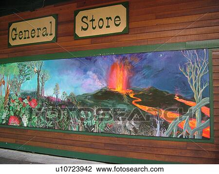 Stock Image -  Big Island, Island of Hawaii, HI, Hawaii, Volcano Village, Kilauea General Store, wall mural. Fotosearch