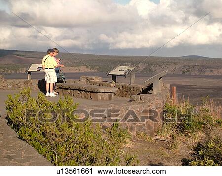 Stock Image -  Big Island, Island of Hawaii, HI, Hawaii, Hawaii Volcanoes National Park, Kilauea Caldera, volcano, Kilauea Overlook. Fotosearch