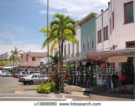 Stock Image -  Big Island, Island of Hawaii, HI, Hawaii, Hilo, Historic Downtown Hilo. Fotosearch