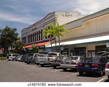 Stock Image -  Big Island, Island of Hawaii, HI, Hawaii, Hilo, Historic Downtown Hilo, stores. Fotosearch
