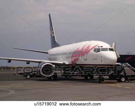Stock Image -  Big Island, Island of Hawaii, HI, Hawaii, West Shore, Kona International Airport at Keahole, Aloha Airlines. Fotosearch