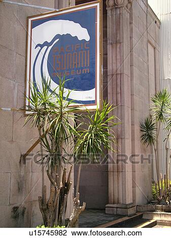 Stock Image -  Big Island, Island of Hawaii, HI, Hawaii, Hilo, Historic Downtown Hilo, Pacific Tsunami Museum. Fotosearch