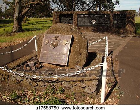Stock Image -  Big Island, Island of Hawaii, HI, Hawaii, Northern Hawaii, Waimea, Camp Tarawa 1943-45 WWII war memorial. Fotosearch