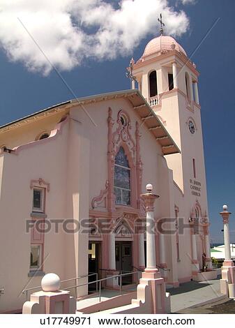 Stock Image -  Big Island, Island of Hawaii, HI, Hawaii, Hilo, Historic Downtown Hilo, St. Joseph Catholic Church ca. 1919. Fotosearch