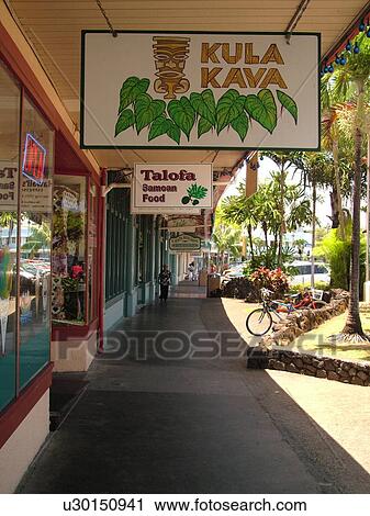 Stock Image -  Big Island, Island of Hawaii, HI, Hawaii, Hilo, Historic Downtown Hilo, stores. Fotosearch