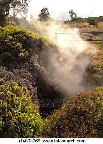 Stock Photo -  Big Island, Island of Hawaii, HI, Hawaii, Hawaii Volcanoes National Park, Kilauea Caldera, volcano, steam vents. Fotosearch