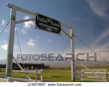 Stock Photo -  Big Island, Island of Hawaii, HI, Hawaii, Northern Hawaii, Waimea, Parker Ranch, Headquarters, entrance. Fotosearch
