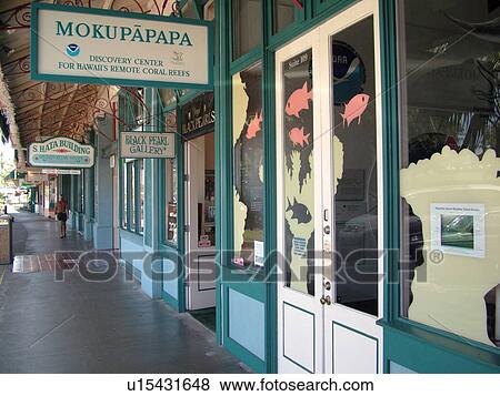 Stock Photo -  Big Island, Island of Hawaii, HI, Hawaii, Hilo, Historic Downtown Hilo, stores. Fotosearch