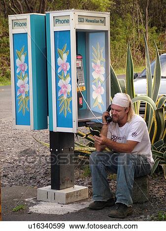 Big Island, Island of Hawaii, HI, Hawaii, Volcano Village, public telephones, booth View Large Photo Image Stock Photo - Big Island, Island of Hawaii, HI, Hawaii, Volcano Village, public telephones, booth. Fotosearch