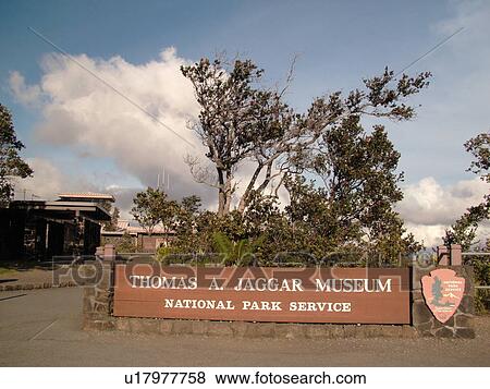 Stock Photo -  Big Island, Island of Hawaii, HI, Hawaii, Hawaii Volcanoes National Park, Kilauea Caldera, volcano, Kilauea Overlook, Thomas A. Jagger Museum. Fotosearch