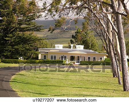 Stock Photo -  Big Island, Island of Hawaii, HI, Hawaii, Northern Hawaii, Waimea, Puopelu, Historic Parker Ranch Home . Fotosearch