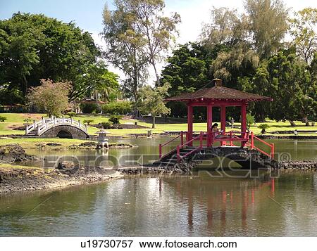 Stock Photo -  Big Island, Island of Hawaii, HI, Hawaii, Hilo, Lili'uokalani Gardens Park, Japanese-style garden. Fotosearch