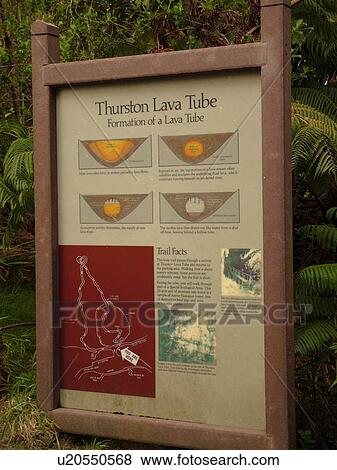 Stock Photo -  Big Island, Island of Hawaii, HI, Hawaii, Hawaii Volcanoes National Park, Kilauea Caldera, volcano, Thurston Lava Tube, Nahuku, informative sign. Fotosearch