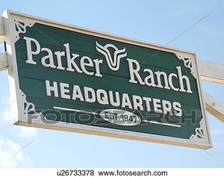 Stock Photo -  Big Island, Island of Hawaii, HI, Hawaii, Northern Hawaii, Waimea, Parker Ranch, Headquarters, entrance sign. Fotosearch