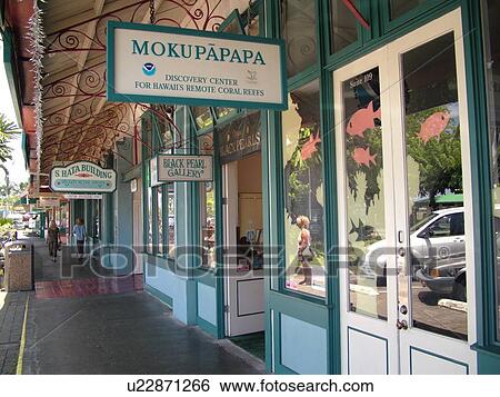 Stock Photograph -  Big Island, Island of Hawaii, HI, Hawaii, Hilo, Historic Downtown Hilo, stores. Fotosearch