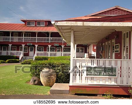 Stock Photography -  Big Island, Island of Hawaii, HI, Hawaii, Northern Hawaii, Waimea, Parker Ranch Square, shops. Fotosearch