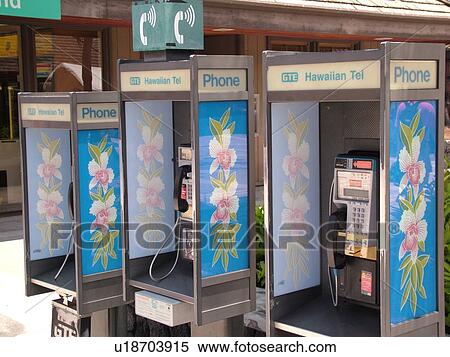 Stock Photography -  Big Island, Island of Hawaii, HI, Hawaii, Kona International Airport at Keahole, telephone booths. Fotosearch