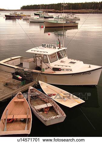 Stock Image -  Birch Harbor, ME, Maine, Mount Desert Island, Atlantic Ocean, Schoodic Peninsula, lobster boats. Fotosearch