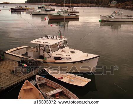 Stock Image -  Birch Harbor, ME, Maine, Mount Desert Island, Atlantic Ocean, Schoodic Peninsula, lobster boats. Fotosearch