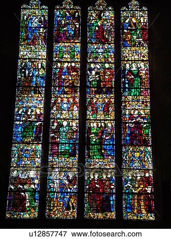 Stock Photo -  Bloomfield Hills, Detroit, MI, Michigan, Motor City, Christ Church, Cranbrook Episcopal, Cranbrook Educational Community, stained-glass window, interior. Fotosearch