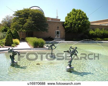 Stock Photo -  Bloomfield Hills, Detroit, MI, Michigan, Cranbrook Institute of Science, Museum of Science and Natural History, Planetarium, fountain. Fotosearch
