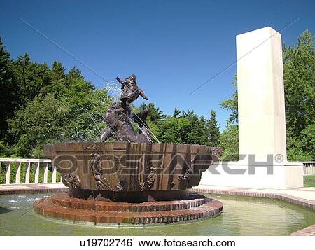 Stock Photograph -  Bloomfield Hills, Detroit, MI, Michigan, Cranbrook Art Museum, Jonah and the Whale sculpture, garden, fountain, Cranbrook Educational Community. Fotosearch