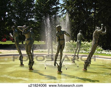 Stock Photograph -  Bloomfield Hills, Detroit, MI, Michigan, Cranbrook Art Museum, sculpture, garden, Orpheus Fountain, Cranbrook Educational Community. Fotosearch