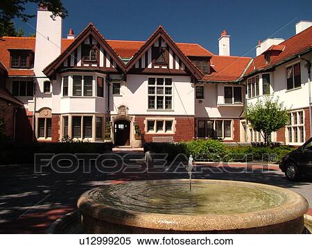 Stock Photography -  Bloomfield Hills, Detroit, MI, Michigan, Cranbrook House and Gardens, Tudor-style Mansion, Arts & Crafts style house, Cranbrook Educational Community. Fotosearch