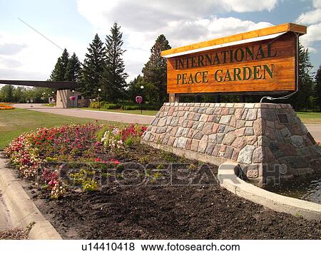 Stock Photo -  Boissevain, Canada, MB, Manitoba, International Peace Garden, ND, North Dakota, USA, entrance, border. Fotosearch