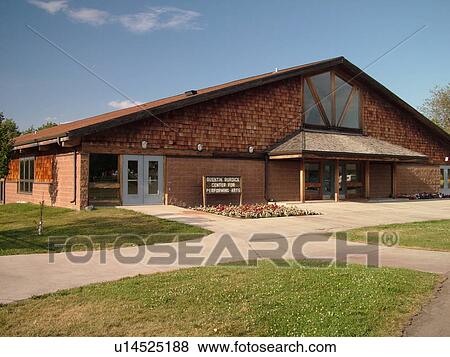Stock Photo -  Boissevain, Canada, MB, Manitoba, International Peace Garden, Quentin Burdick Center for the Performing Arts, ND, North Dakota, USA, border. Fotosearch