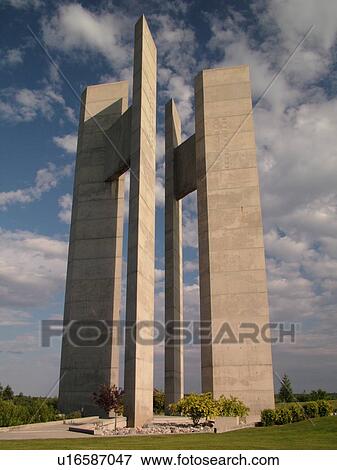 Stock Photo -  Boissevain, Canada, MB, Manitoba, International Peace Garden, Peace Tower, ND, North Dakota, USA, border. Fotosearch