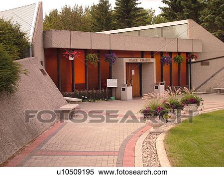 Stock Photography -  Boissevain, Canada, MB, Manitoba, International Peace Garden, ND, North Dakota, USA, border, Peace Chapel. Fotosearch