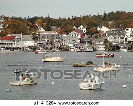Booth Bay Harbor, ME, Maine, fishing village, boats View Large Photo Image Picture - Booth Bay Harbor, ME, Maine, fishing village, boats. Fotosearch