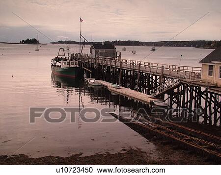 Stock Image -  Booth Bay Harbor, ME, Maine, fishing village, boats, pier, wharf, dock. Fotosearch