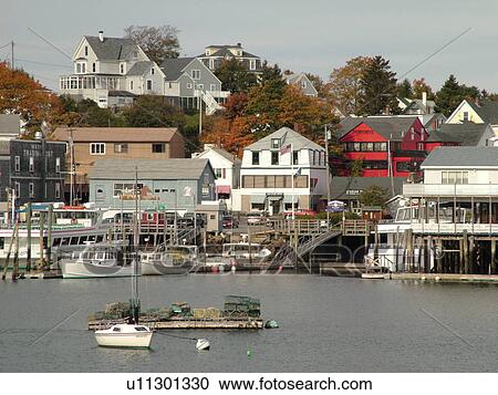 Stock Image -  Booth Bay Harbor, ME, Maine, fishing village, boats. Fotosearch