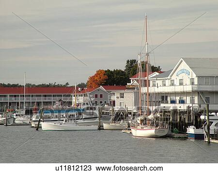 Stock Image -  Booth Bay Harbor, ME, Maine, fishing village, boats. Fotosearch