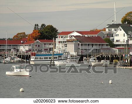 Stock Image -  Booth Bay Harbor, ME, Maine, fishing village, boats. Fotosearch