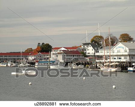 Stock Image -  Booth Bay Harbor, ME, Maine, fishing village, boats. Fotosearch