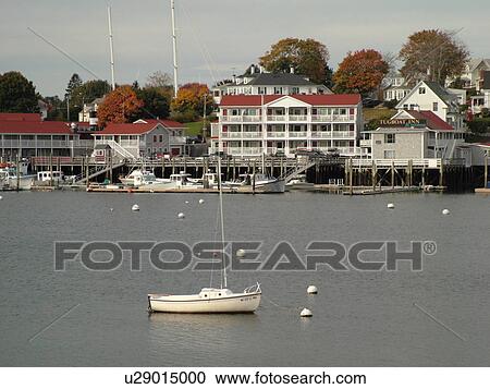 Stock Image -  Booth Bay Harbor, ME, Maine, fishing village, boats. Fotosearch
