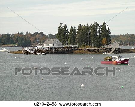 Stock Photo -  Booth Bay Harbor, ME, Maine, fishing village, boats, island. Fotosearch
