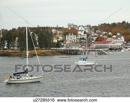 Stock Photograph -  Booth Bay Harbor, ME, Maine, fishing village, boats. Fotosearch