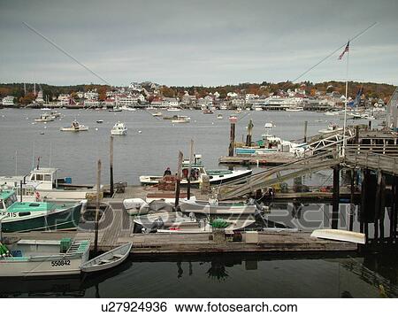 Stock Photograph -  Booth Bay Harbor, ME, Maine, fishing village, boats. Fotosearch