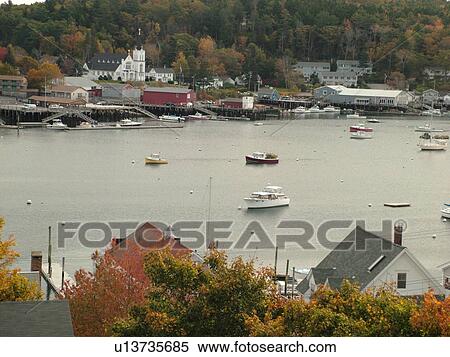 Stock Photography -  Booth Bay Harbor, ME, Maine, fishing village, boats. Fotosearch
