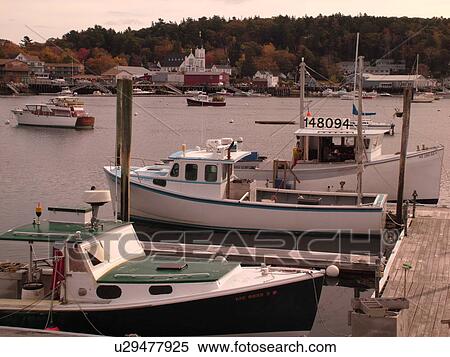 Stock Photography -  Booth Bay Harbor, ME, Maine, fishing village, boats. Fotosearch