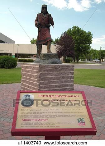 Stock Image -  Bottineau, ND, North Dakota, Pierre Bottineau Statue. Fotosearch