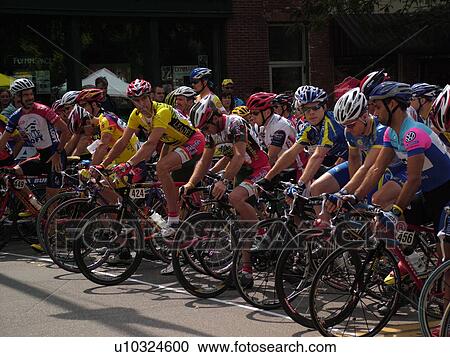Stock Image -  Burlington, VT, Vermont, Green Mountain Stage Race, Criterium, starting line, men bikers. Fotosearch