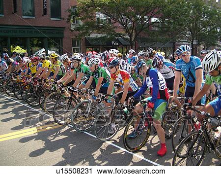 Stock Image -  Burlington, VT, Vermont, Green Mountain Stage Race, Criterium, starting line, men bikers. Fotosearch