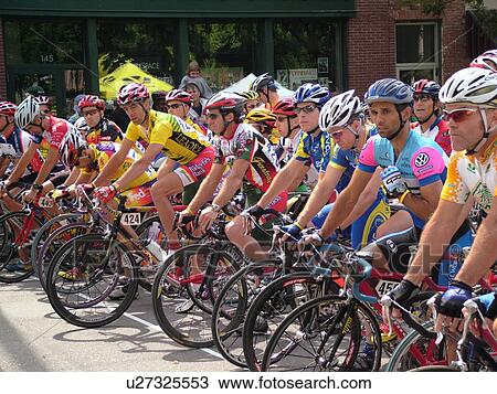 Stock Image -  Burlington, VT, Vermont, Green Mountain Stage Race, Criterium, starting line, men bikers. Fotosearch