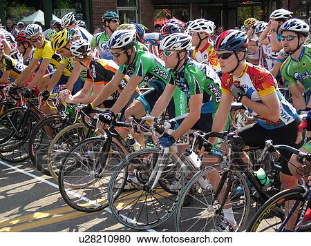 Stock Image -  Burlington, VT, Vermont, Green Mountain Stage Race, Criterium, starting line, men bikers. Fotosearch