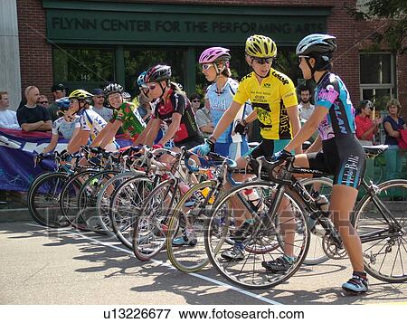 Stock Photo -  Burlington, VT, Vermont, Green Mountain Stage Race, Criterium, starting line, women bikers. Fotosearch
